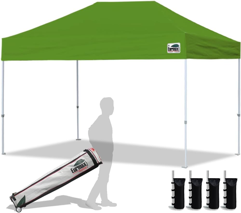 Eurmax USA 10x10ft Pop Up Canopy,Commercial Instant Tent for Outdoor Events,Patented No-Tip Rolling Storage Bag with 4 Sandbags,UV & Water Resistant,Heavy Duty Portable Shelter Gazebo,Black