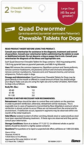 Elanco Chewable Quad Dewormer for Large Dogs, 45 lbs and over, 2 chewable tablets | For dogs 45 lb and over