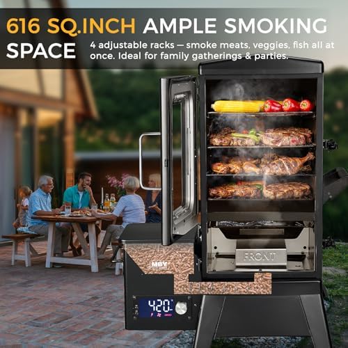 Pellet Smoker with Cover, Electric Wood Pellet Smoker Grill With Meat Probe and Hook, 616 Sq in Cooking Area LED Display Temperature Control