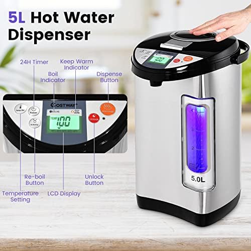 COSTWAY Instant Electric Hot Water Boiler and Warmer | 5-Liter LCD Water Pot with 5 Stage Temperature Settings, Safety Lock to Prevent Spillage