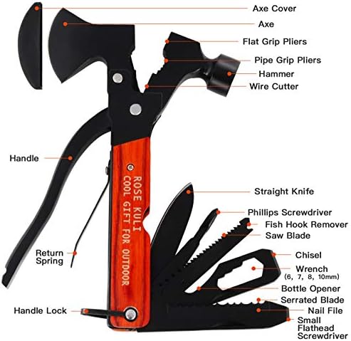 18-in-1 Multitool Camping Axe Hammer, Multi Tool with Plier, Knife | Emergency Escape Tool, Survival Gear for Outdoor Hunting Hiking, Fathers Day Gift for Men Dad Husband Boyfriend