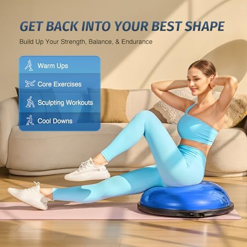 ZELUS 25in. Balance Ball | 660lb Inflatable Half Exercise Ball Wobble Board Balance Trainer w Nonslip Base | Half Yoga Ball Strength Training