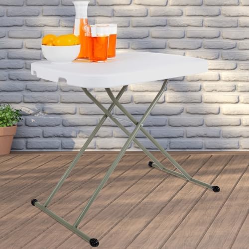 Lavish Home Small Adjustable Folding TV Tray Table, White, 19”H-24”H-28”H | Indoor and Outdoor Portable Lightweight Table, Plastic Snack Table, Small Desk for Laptop, Cards, Camping, Crafting, Party