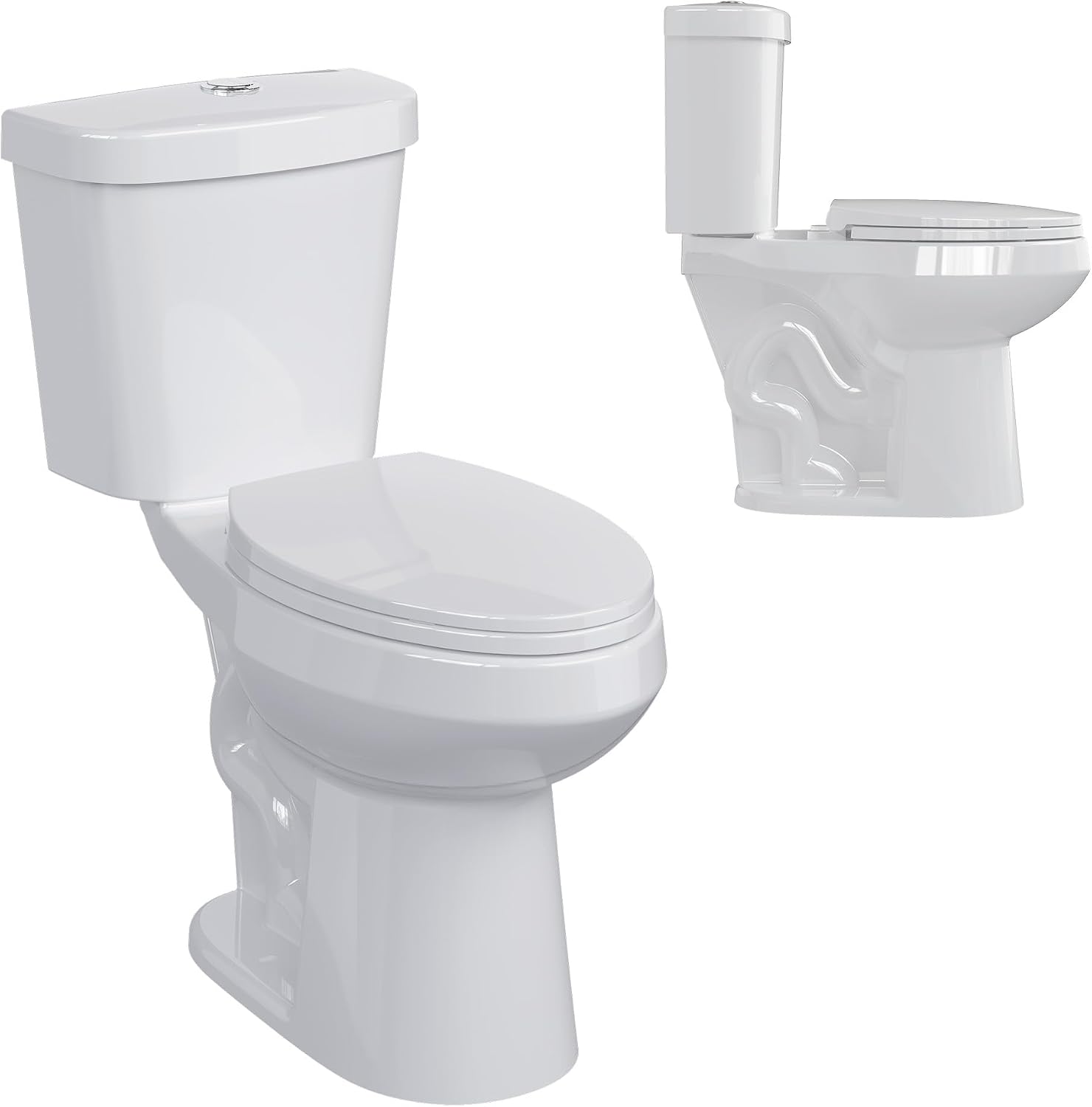 Two-Piece Toilets for Bathrooms, Comfort ADA Toilet with 19" Height, Elongated with Soft Close Seat, Power Flush 1.28 GPF