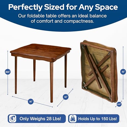 Stakmore Stylish Durable Versatile Square Folding Table, Cherry | Solid Wood Scalloped Edge Compact Traditional Card Table for Home Use