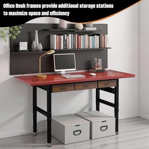60in Adjustable Height Workbench Desk with Drawers,Power Outlets, Rubber Wood Top Heavy-Duty Work Table, 2000 LBS Load Capacity Work Station for Garage, Workshop, Office, Home