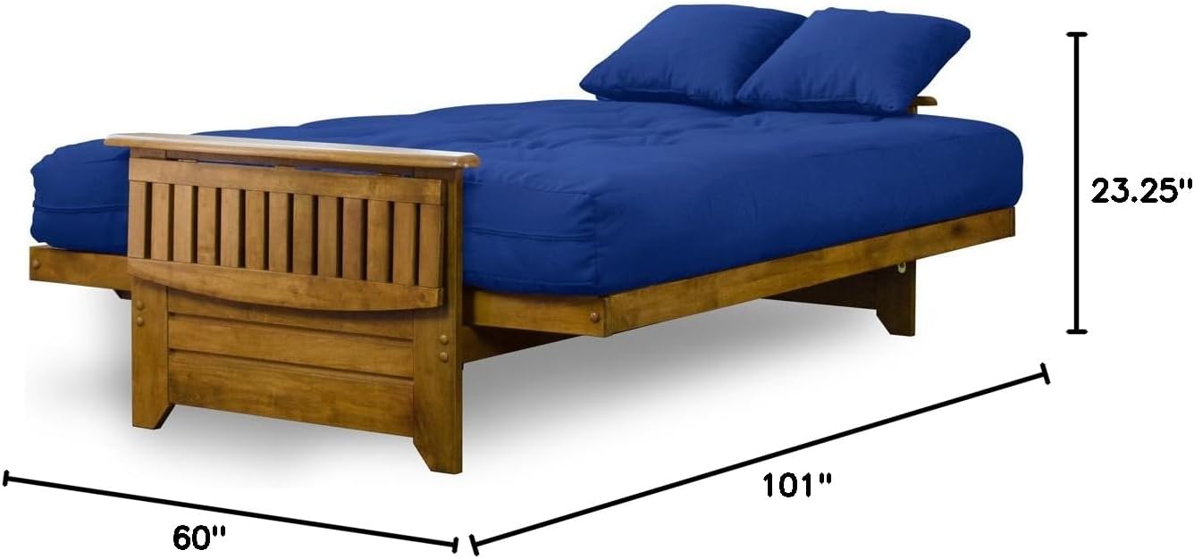 Brentwood Tray Arm Futon Frame, Drawers, and Khaki Mattress Set - Queen, Rich Heritage Finish