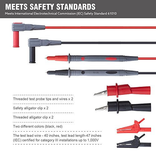 WG-011 Soft Silicone Test Lead and Safety Alligator Clips, Multimeter Test Leads Kit CAT III 1000V & CAT IV 600V with Threaded Alligator Clip