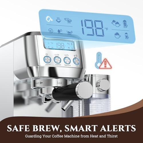 AMZCHEF Espresso Machine, Auto Milk Frother, 20 Bar Pressure | Home Coffee Maker with 61oz Removable Tank & LCD Display, One-Touch Latte for Beginners