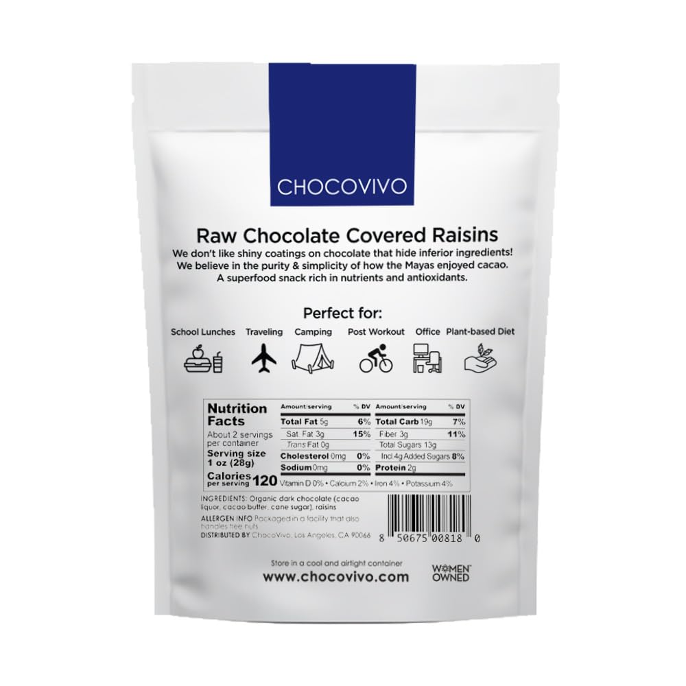 ChocoVivo Dark Chocolate Covered Raisins 70% Cacao, Superfood Snack - Paleo + Keto Friendly, 2.5 Ounces - 3pack