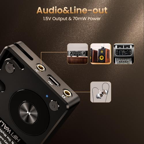 HIFI WALKER H2 Hi-Res Bluetooth MP3 Player with 64GB MicroSD Card, Portable Lossless Digital Audio Player with ESS DAC, DSD FLAC Support, USB DAC