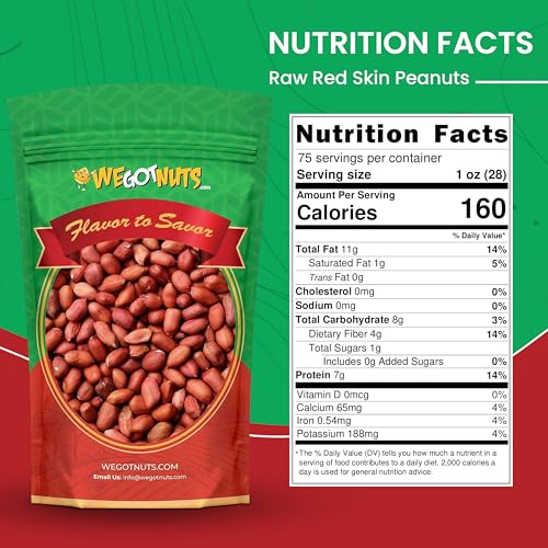 Raw Red skin Peanuts, USA Grown, (Unsalted) 5LB Bag Bulk (80oz) - We Got Nuts