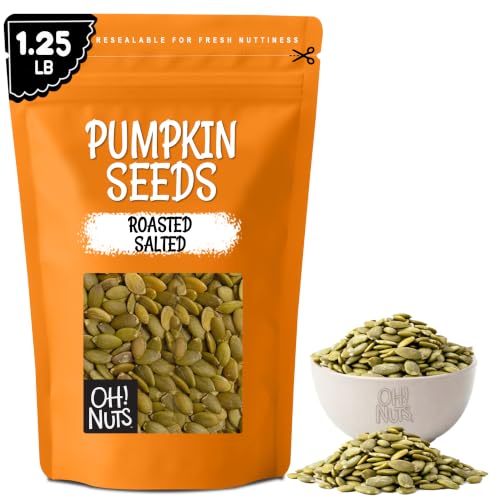 Oh! Nuts Roasted Pumpkin Seeds Salted Pepitas No Shell 2 Pound | Roasted salted pumpkin seeds no shell - Premium pepitas packed in NY - Resealable zip bag for freshness