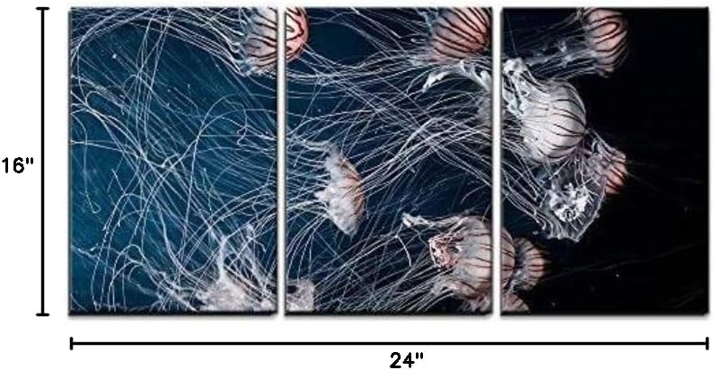 wall26 - 3 Piece Canvas Wall Art - Blue Ocean Waves - Modern Home Art Stretched and Framed Ready to Hang - 16"x24"x3 Panels