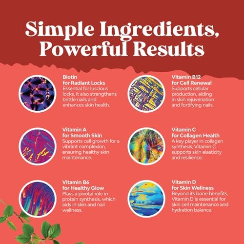 Natural Biotin Gummies for Hair Growth - Vitamins Skin and Nails Women Men with Pantothenic Acid - 60 Count