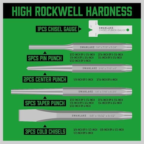 16-Piece Precision Punch & Chisel Set - Taper Punch, Pin Center Punch, Cold Chisels & Gauge for Versatile Applications