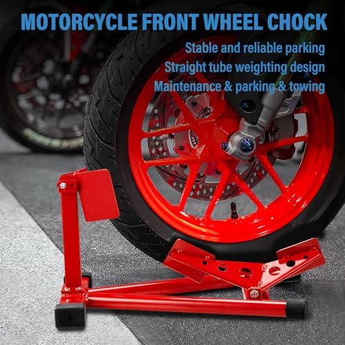 SUNROAD Motorcycle Front Wheel Chock for Garage Parking,Red