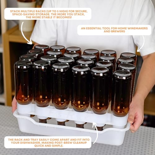 FASTFERMENT - 24-Bottle Drying Rack & Tray| Bottle Drying Tree Alternative | Dry & Store Your Wine or Bomber/Belgian Bottles | 2-Stackable Racks