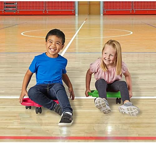 hand2mind Red Indoor Scooter Board with Handles, Sit Down Floor Scooter, Gym Activities for Kids, Indoor Sport Recess Games