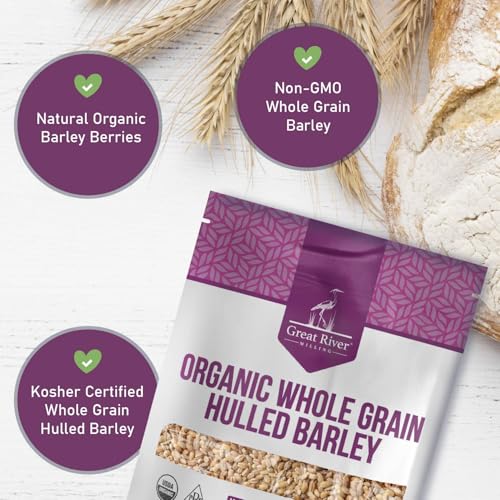 Great River Milling Organic Hulled Barley, Whole Grain, 25 lb | Organic Hulled Barley for soups, stews, pilaf, porridge, salads, grain bowls and home milling; chewy whole-grain texture and