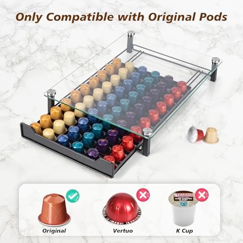 RECAPS Coffee Pod Holder Storage Small Pod Drawer Pods Holder | Compatible with Nespresso Original Line Coffee Pods Kitchen Organizer Holds 60