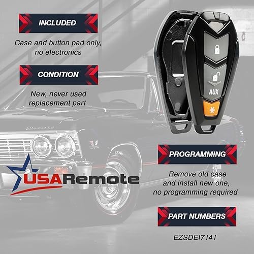 Case Shell Key Fob fits Viper Hornet DEI Python Clifford Aftermarket Alarm Keyless Entry Remote (EZSDEI7141)