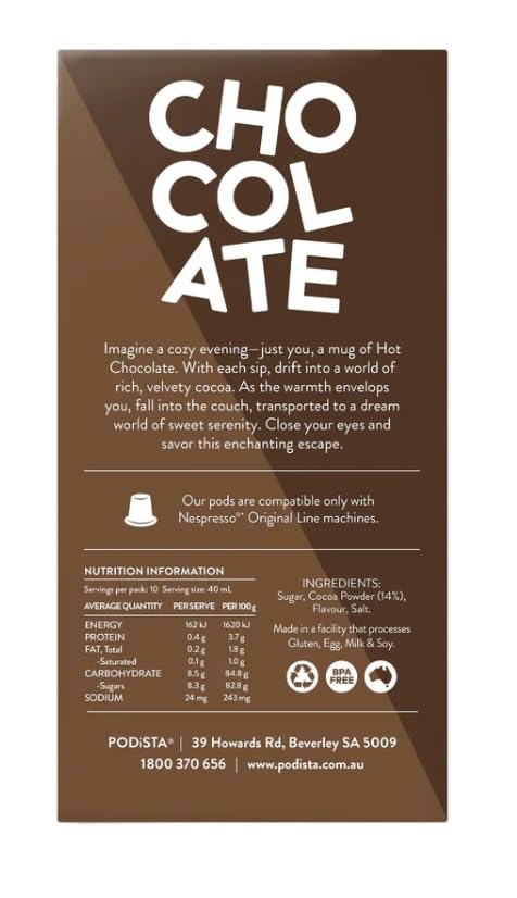 Hot Chocolate Nespresso Compatible Capsules Hot Cocoa Pods - Mint Infusion - 10 Pod Package