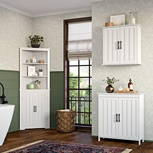 RiverRidge Monroe Two-Door Bathroom Wall Mount Medicine Cabinet, White | Adjustable Interior Shelf, Soft Close Hinges, Matte Black Handles