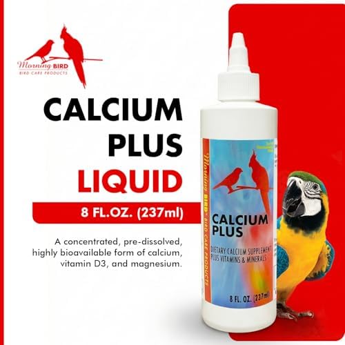 Calcium Plus Liquid for Birds – Calcium Supplement with Vitamins and Minerals for Strong Eggshells, Healthy Bones - Support Growth, Breeding, and Wellness for All Birds 4 Fl Oz | Calcium Supplement - Supports Healthy Growth, Bone Strength, Breeding, Brai…