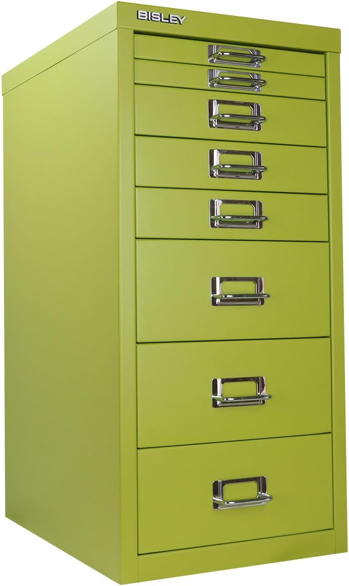 5-Drawer Steel MultiDrawer Cabinet - Orange, by Bisley | Chrome Pull Handles with Label Holders, Powder-Coated Steel, Removable Drawers, Desktop Storage, Labels Included