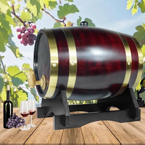 1.5L Whiskey Barrel Dispenser Oak Aging Barrels Home Whiskey Barrel Decanter for Wine, Spirits, Beer, and Liquor (Red Wine)