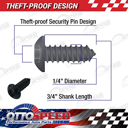 OttoSpeed Anti-Theft Security Screws for License Plate - Rustproof Fastener with Theft-Proof Black Stainless Steel Screws, Nylon Screw Inserts