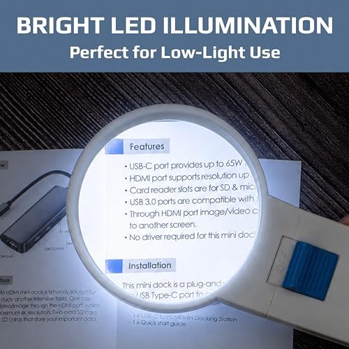 Carson Illuminated LED Lighted 5x Hand Held 2.5'' Aspheric Magnifier (SV-50),White