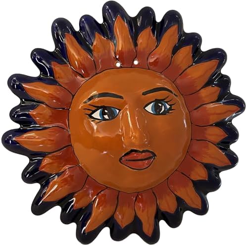 Fine Crafts Imports Talavera Ceramic Sun Face Wall Sculpture, Orange, Ceramic, 12" Diameter