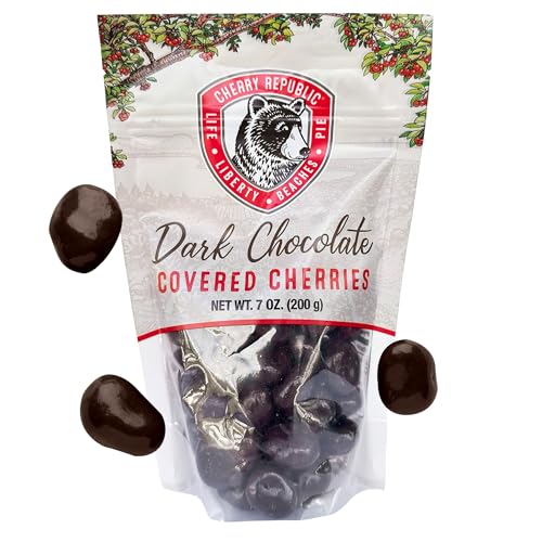 Cherry Republic Dark Chocolate Covered Cherries, 7 oz Bag | Premium Montmorency Dried Cherries Coated in Rich 60 Percent Dark Chocolate, Balanced Tart and Sweet Flavor, Made in Michigan