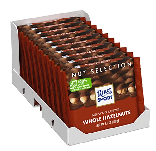Ritter Sport Chocolate Bars with Nuts (Dark Chocolate with Hazelnuts, 3.5 Ounce (Pack of 10))
