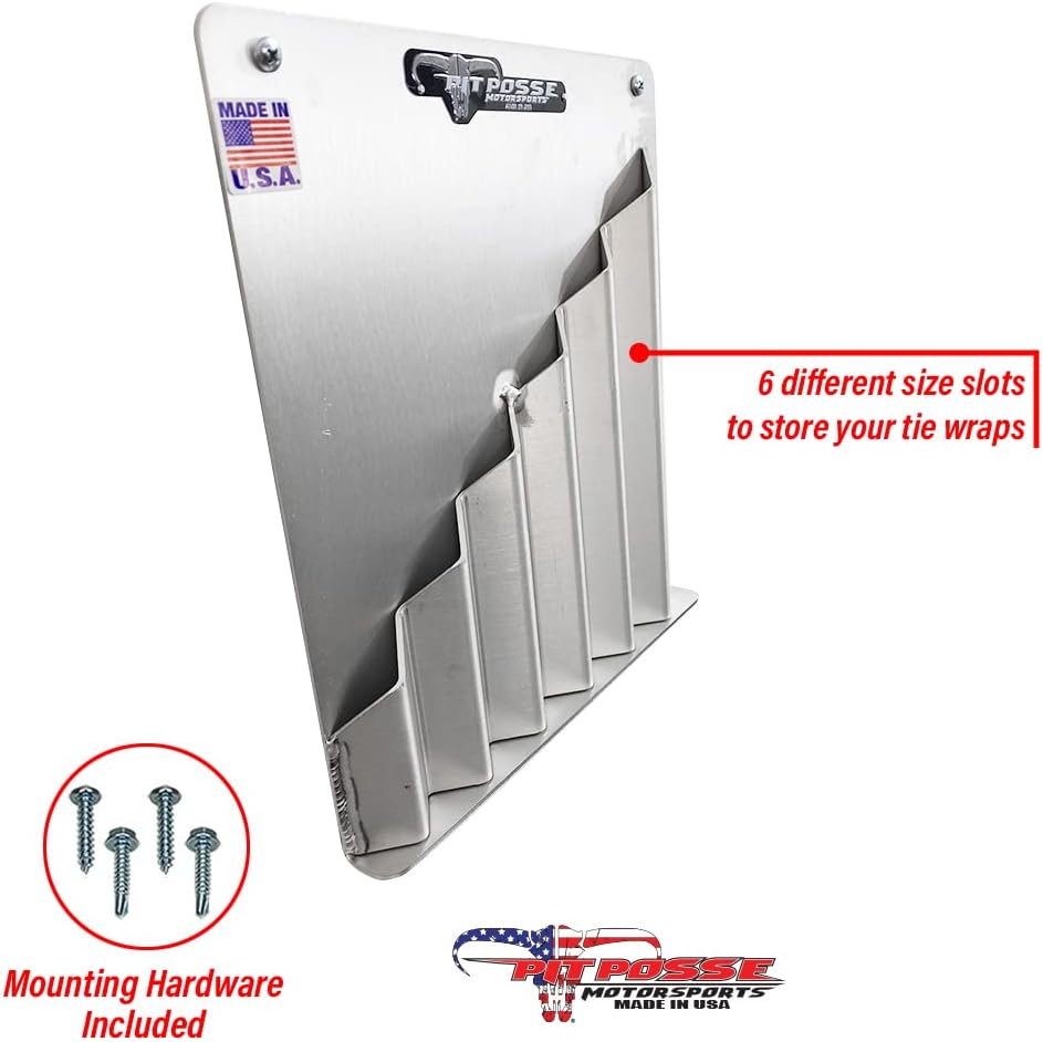 Pit Posse 544 Aluminum Zip Tie Cable Storage Holder Rack - Made in USA - Enclosed Race Trailer Shop Garage Fastener Storage Organizer Wall Mount