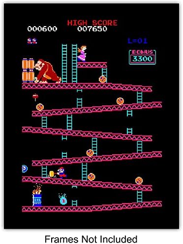 Classic Arcade Games Wall Art Prints - Arcade Decor - 8x10 Set for Man Cave, Den, Family Room, Bar, Bedroom - Gift for Gamers, Video Game, Pacman