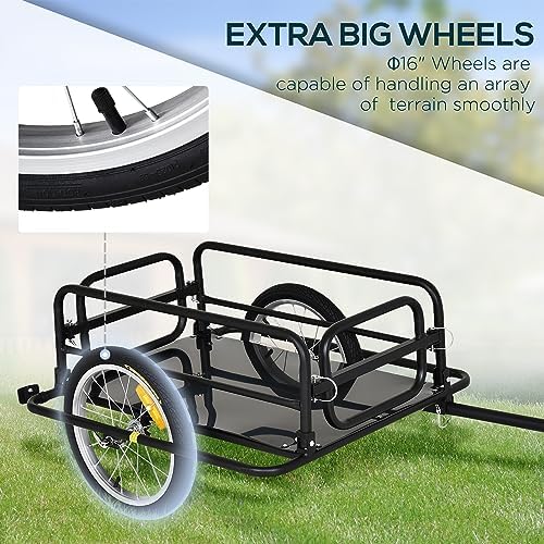 Aosom Bike Trailer Foldable Bicycle Trailer16 Inch Pneumatic Tire Black | Universal Coupler, Foldable Frame, Safe Reflectors Design