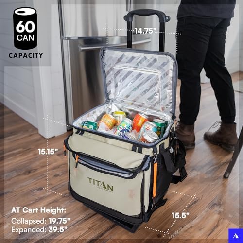 Titan by Arctic Zone Deep Freeze Wheeled Cooler - 60 Can Rolling Cooler with Deep Freeze Insulation and Detachable All-Terrain Cart with Wheels