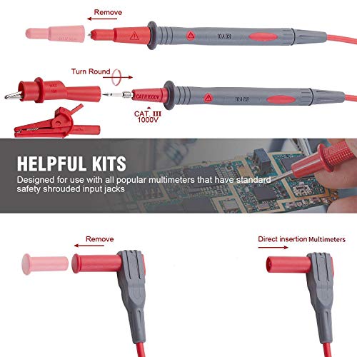 WG-011 Soft Silicone Test Lead and Safety Alligator Clips, Multimeter Test Leads Kit CAT III 1000V & CAT IV 600V with Threaded Alligator Clip