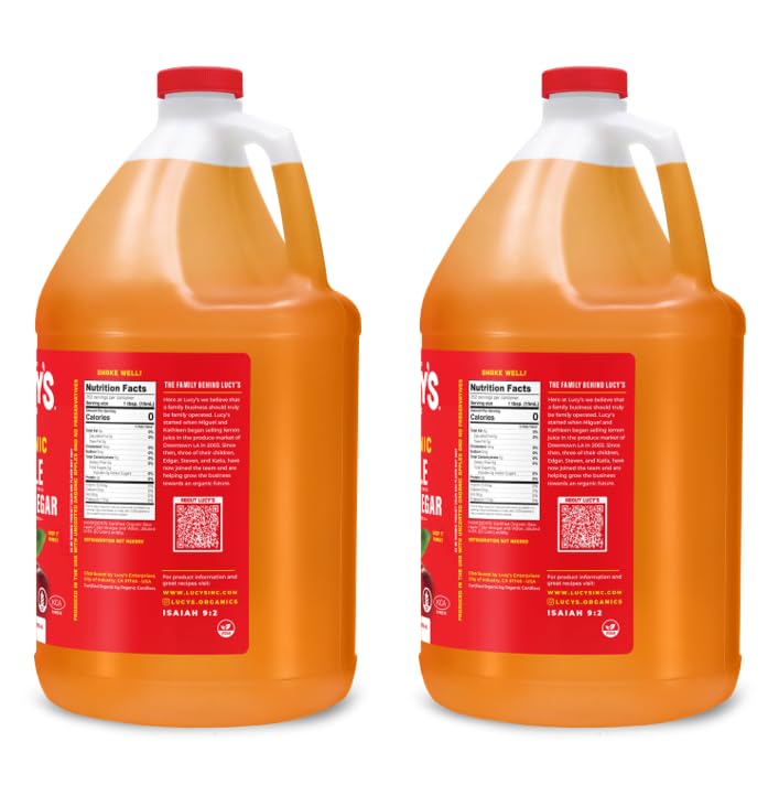 Lucy's Family Owned - USDA Organic NonGMO Raw Apple Cider Vinegar, Unfiltered, Unpasteurized, With the Mother, (2 Pack Gallon)