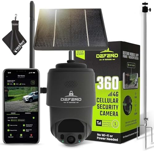 TACTACAM – Defend 360 Cellular Security Camera, 4K Photos, 1080p Video, Solar + Rechargeable Battery, 360° Pan/Tilt/Zoom, LTE Cellular
