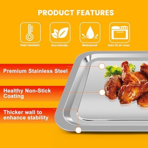 GCQ Air Fryer Tray for Emeril Lagasse Everyday 360 Air Fryer, 12''×10'' Stainless Steel Air Fryer Accessories Tray Bake Pan Replacement Parts, Not fit for Emeril Lagasse 26 QT 25 QT French Door