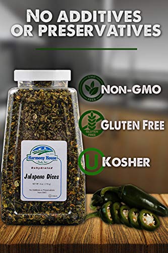 Harmony House Dried Jalapeno Peppers – Dehydrated Peppers For Cooking, Camping, Emergency Supply and More, 6 oz, Quart Jar