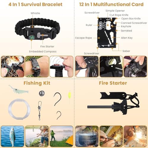 125 Pcs Survival Kit with First Aid Supplies, Tactical Emergency Gear for Outdoor Adventures, Hiking, Camping, Hunting, Fishing