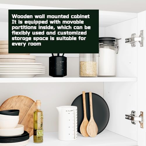White Laundry Room Cabinets and Storage with 4 Doors and Utility Adjustable Shelf，Gabinetes Para Cocina Cupboard Kitchen Organizers and Storage Pantry Wall Mounted 12.4"D x 47.2"W x 19.7"H
