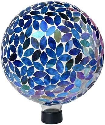 Lily's Home Colorful Mosaic Glass Gazing Ball, Designed with a Stunning Holographic Petal Mosaic Pattern to Bring Color and Reflection to Any Home and Garden, Red and Gold (10" Diameter)
