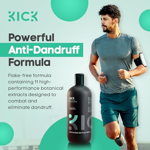 Kick Mens Shampoo - Peppermint & Tea Tree, Anti-Dandruff for Oily Hair | Oil Control & Scalp Soothing - Itchy Scalp Relief - Sulfate-Free