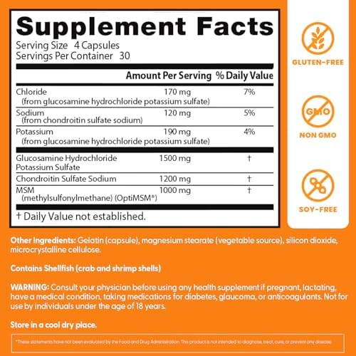 Doctor's BEST Glucosamine Chondroitin MSM - Joint Health Support Supplement for Women & Men, Nutritional Support for Joint Strength, Hair, Skin, & Nails, Gluten Free, Non GMO - 240 Capsules